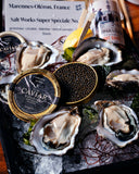 Oyster party pack for 30: shucked Marennes-Oléron oysters with caviar on ice, oyster delivery Singapore